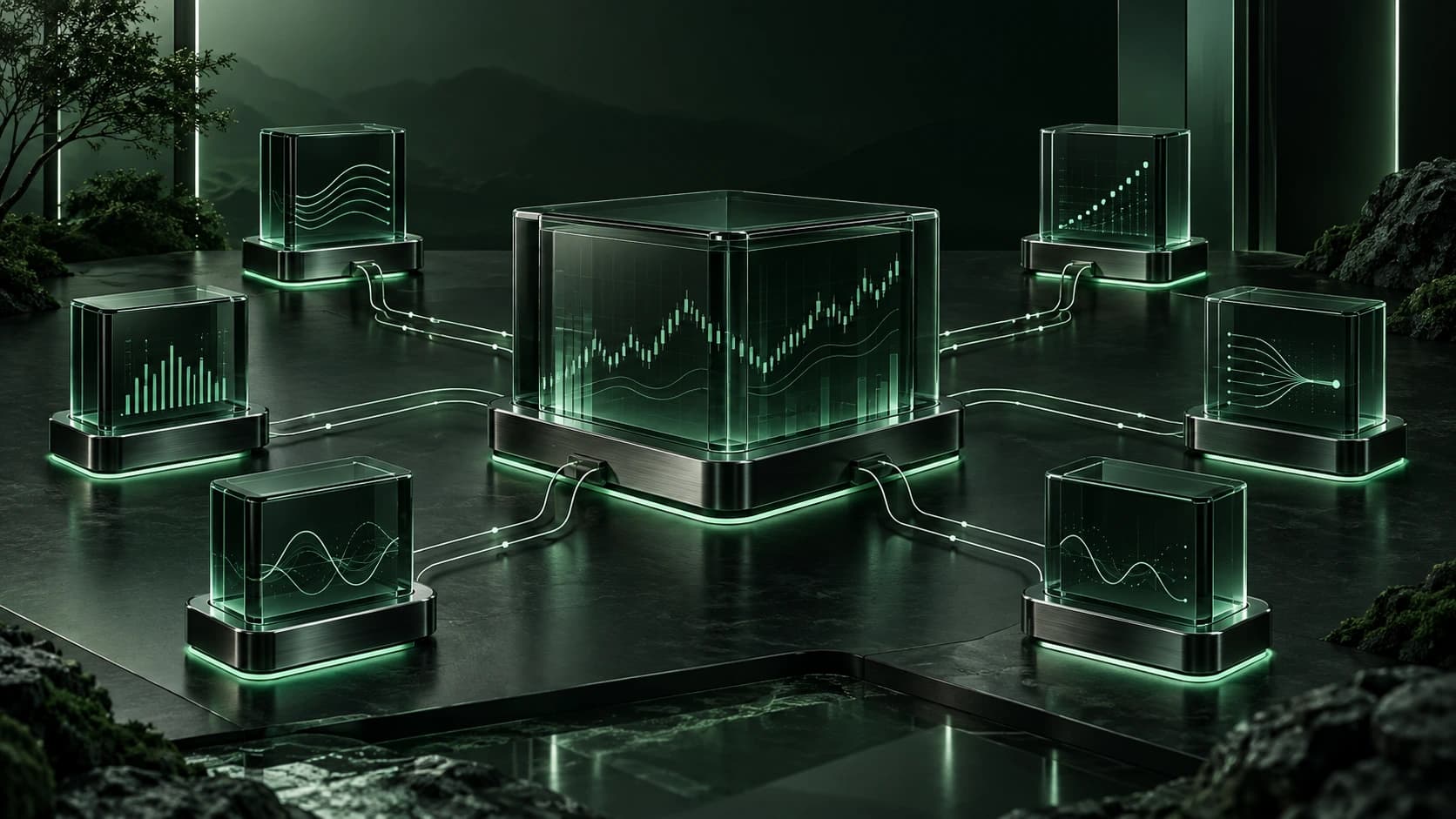 Cival Systems conceptual artwork of a connected trading platform and six strategy modules